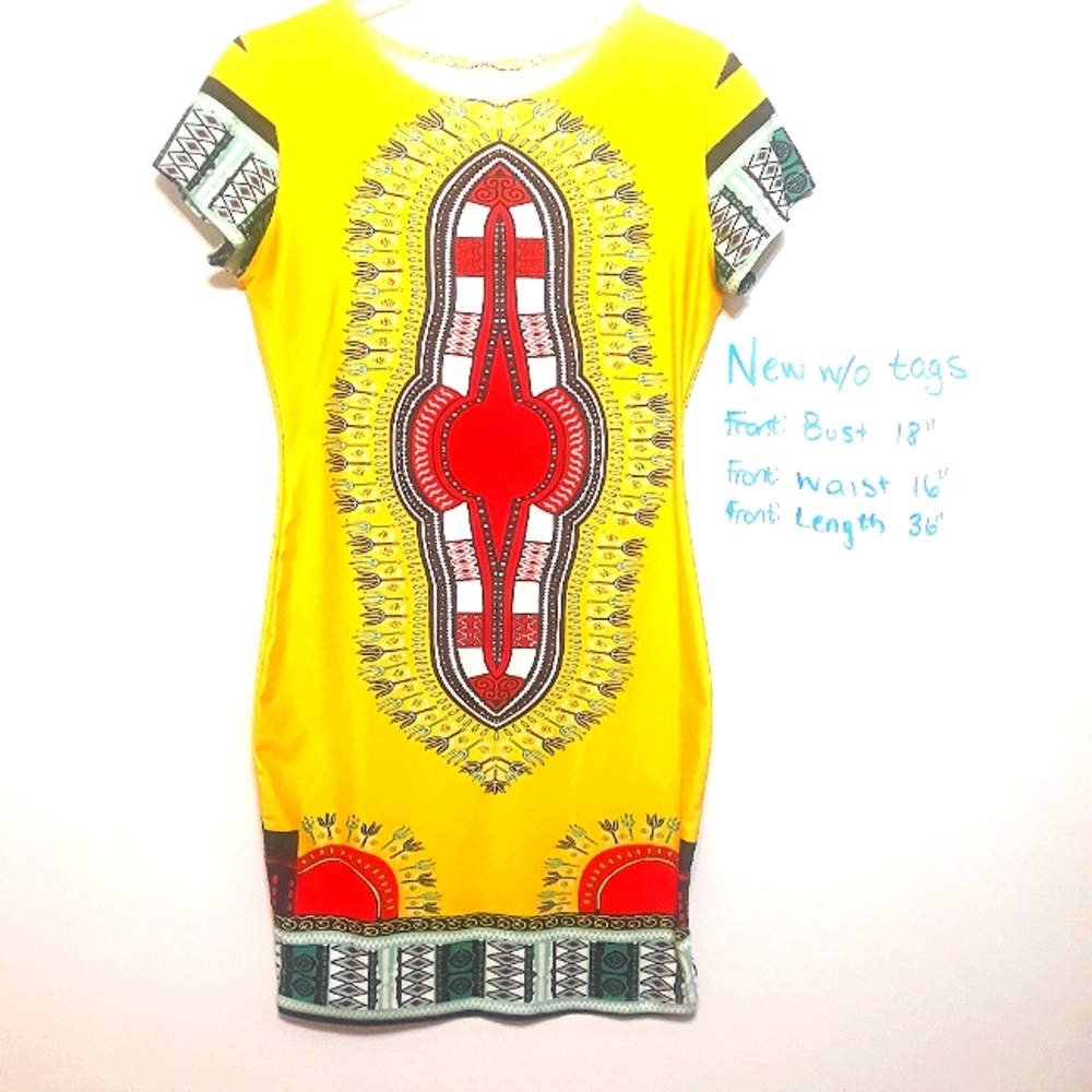 Yellow African Dashiki Dress New w/o tag